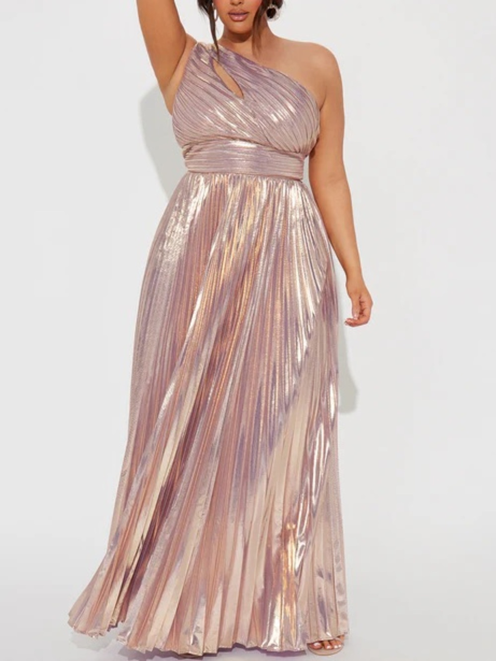 Fashion Nova Serena Pleated Metallic Maxi Dress